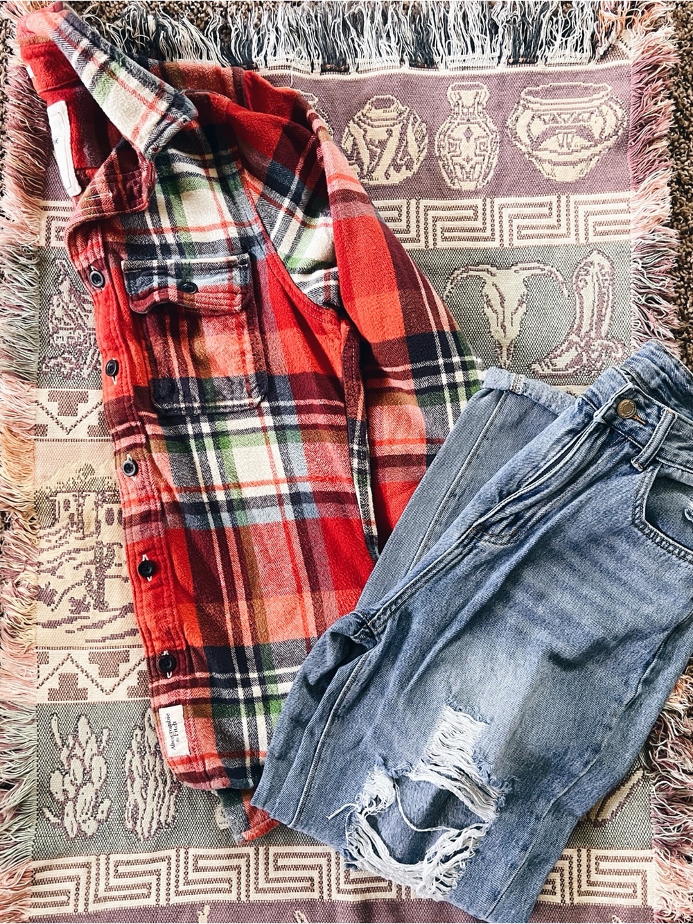 Abercrombie & Fitch Women’s Orange Plaid Flannel Shirt